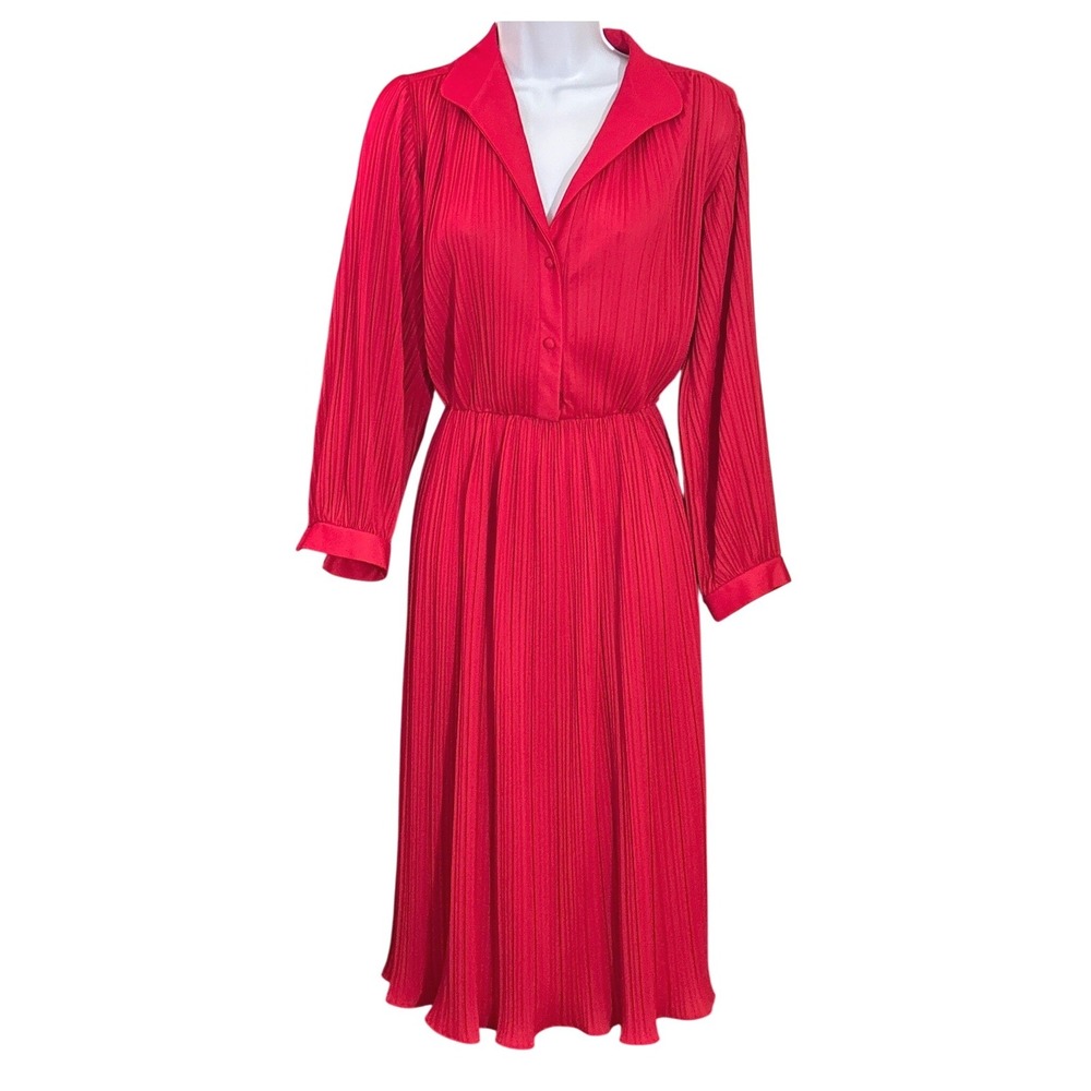 Vintage Willi California Red Pleated Shirtwaist Dress 70s Secretary Chic